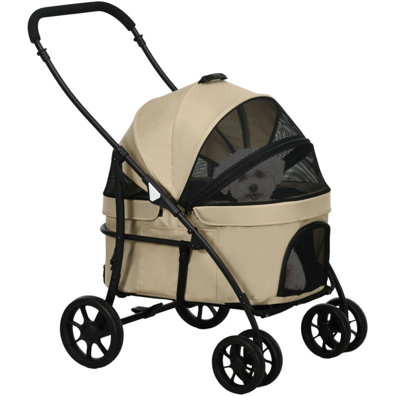 Pawhut - Poussette pour chien pliable nacelle 2 en 1 - poignée, housse zippée, pochette - acier oxford