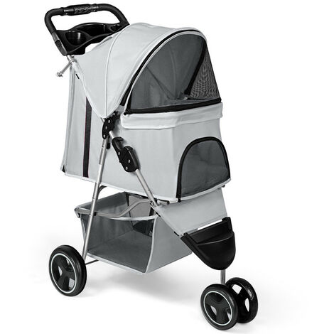 Poussette pour Chien Pliable,3 Roues Poussette Buggy pour Chien ,Tissu 600D Oxford imperméable avec Panier de Rangement et Fenêtre en Filet Poussette de Voyage pour Animaux de Compagnie