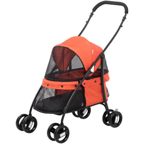 Poussette pour chien pliante avec auvent réglable, sac et 2 laisses, 82x47x97 cm, rouge et noir