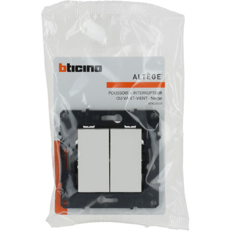 Poussoir 6A + Interrupteur ou va-et-vient Altège 10A finition Neige BTICINO BTAL05DD