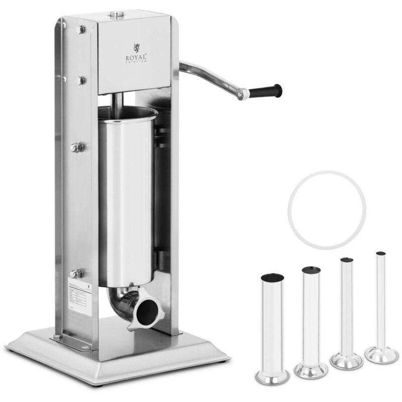 Royal Catering - Poussoir à Saucisse Manuel 5 l Viande En Acier Inoxydable 2 Vitesses + 4 Tubes