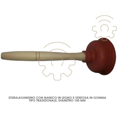 Poussoir avec manche en bois et ventouse en caoutchouc Type traditionnel 150 mm