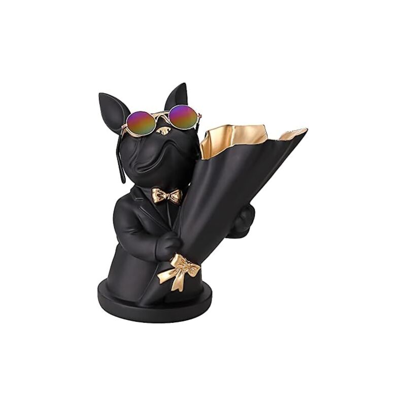 KZQ - Figurine Bouledogue français avec Plateau en Acier Inoxydable,Décoration de Table décoration Sculpture, clé Bol Statue Petites pièces, récipi