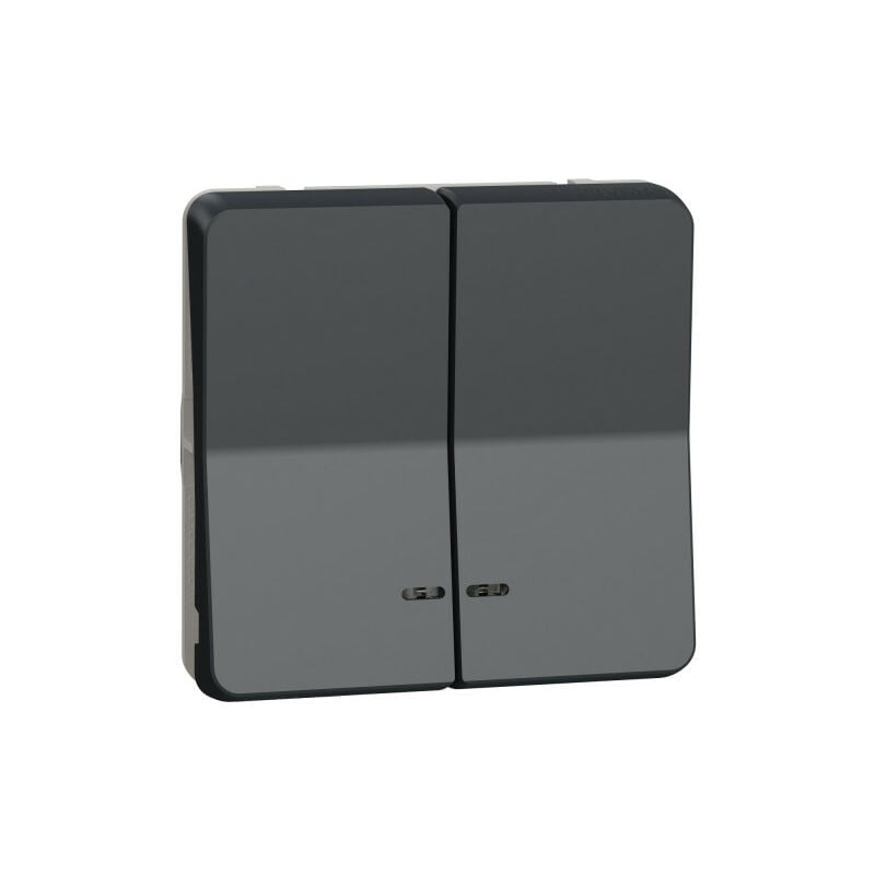 Double bouton-poussoir gris lumineux led mureva styl, composable, Ref.MUR35228