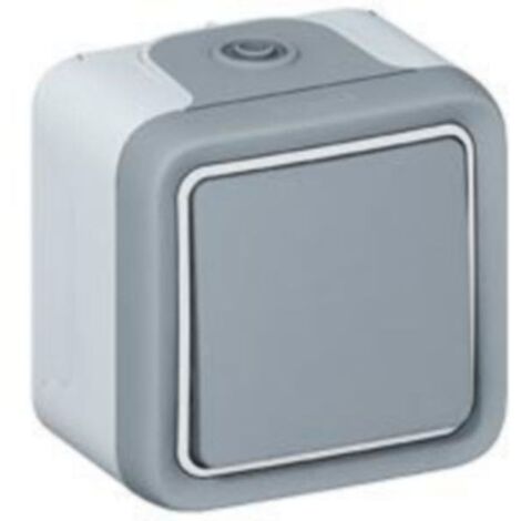 Poussoir étanche NO 10A Plexo complet IP55 saillie - gris
