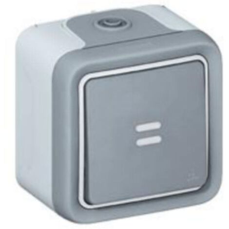 Poussoir étanche NO lumineux 10A Plexo complet IP55 saillie - gris