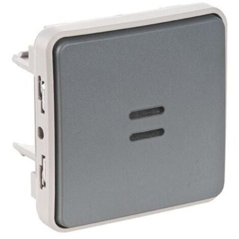 Legrand – Poussoir NO lumineux gris 10A – Protection IP55 pour extérieur – Montage encastré ou saillie – Programme Plexo composable