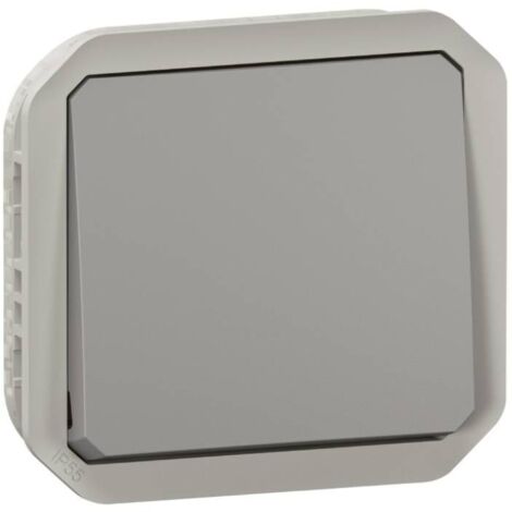 Poussoir NO-NF étanche Plexo 10A IP55 IK08 avec enjoliveur finition gris LEGRAND 069541L