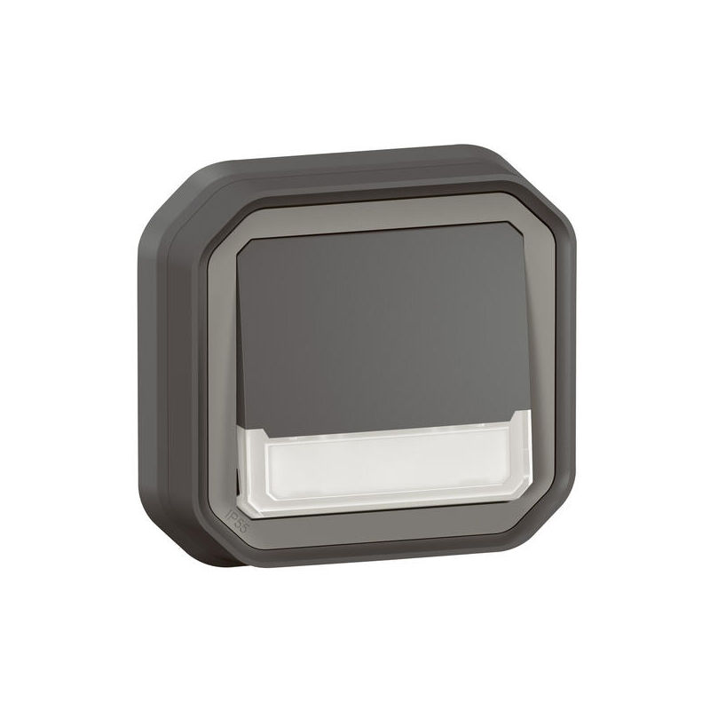 Poussoir no-nf lumineux porte-étiquette Plexo complet encastré et griffes - Anthracite - Legrand