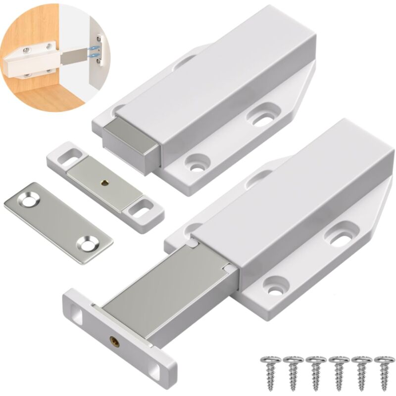 Poussoir Push to Open Lot de 2 Aimant Poussoir Porte Placard Poussoir Tiroir Push Pull Latch pour Armoire Loquet Magnetique Pousse pour Ouvrir Porte