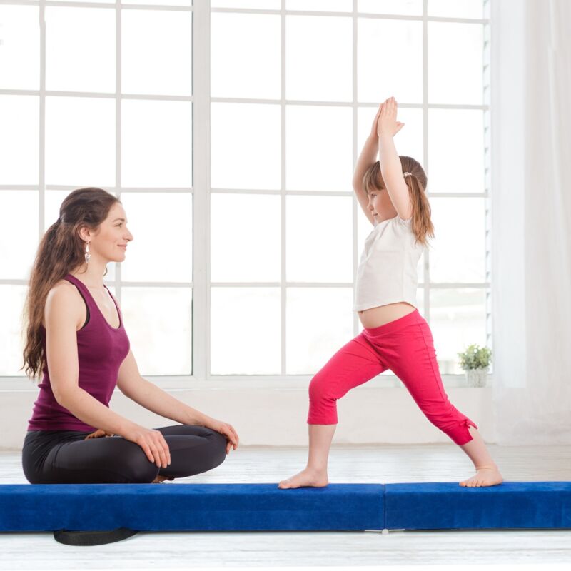 Poutre de Gymnastique Pliable de 210 cm avec Poignées de Transport pour Enfants Gymnastes Bleu CW5949 design in