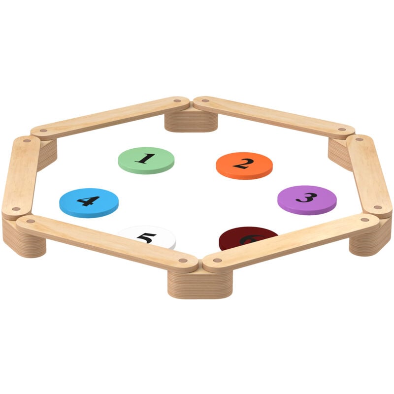Poutre d'équilibre enfant en bois - pierres d'obstacle colorées - intérieur extérieur