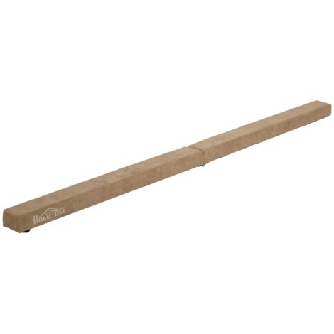 Poutre équilibre pliable antidérapante housse suède bois solide 210x10x6,5 cm marron