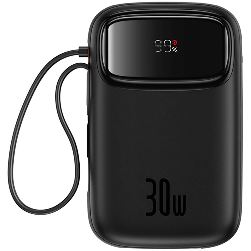 Power bank 10000mAh QPow 2 30W avec câbles USB-C intégrés - noir