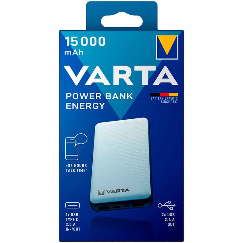 

VARTA Power bank energy 15.000ma varta 100/240v 74x21x138mm