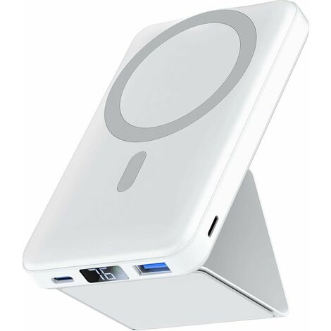 LABLANC Power Bank iPhone, Podoru Mag-Safe Power Bank 10000mah Pieghevole PD 22.5W Ricarica Rapida Power Bank Wireless con Display LED Compatibile Mag-Safe pour iPhone 14/13/12 Pro Max/Pro/Plus/Mini-Bianco