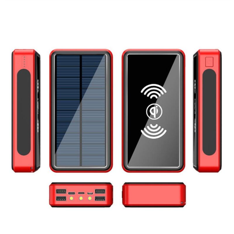 Power Bank Solaire 50000mAh Étanche - Chargeur Sans Fil Portable avec 4 Ports USB et LED pour Randonnée et Camping