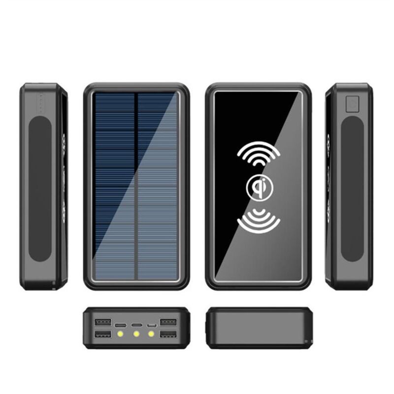 Power Bank Solaire Extérieur 50000mAh Imperméable Chargeur Sans Fil Portable Grande Capacité avec 4 Ports USB et LED