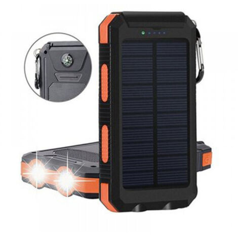 Power bank solare da 20000 mAh, power bank portatile impermeabile con doppi fari e bordi neri blu