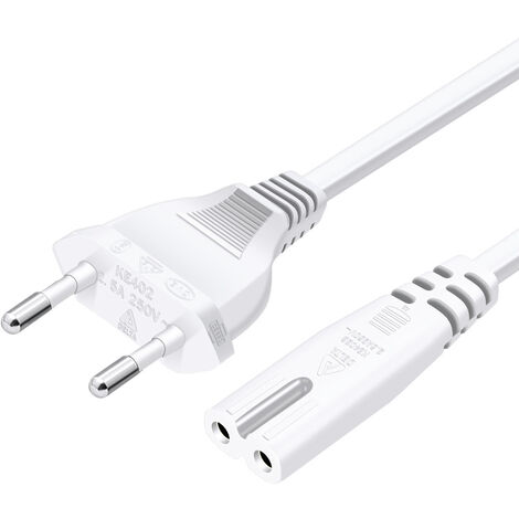 Power cable EU type C plug to double female type C7 socket, straight 1.5m, white