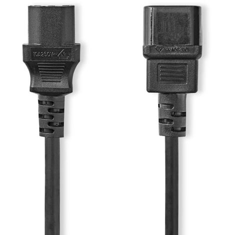 Power cable iec 320 c14 iec 320 c13 straight straight nickel plated 200 m round pvc black label