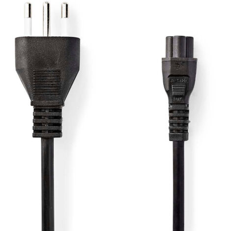 Power cable italy male iec 320 c5 straight straight nickel plated 200 m round pvc black label