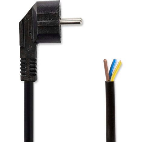 Power cable power connector male open angled straight nickel plated 180 m round neoprene black label