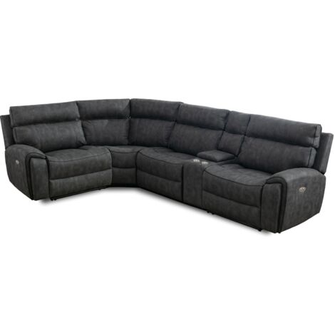 Power Corner Recliner Sofa Set Dark Grey - 4 Seater With Cup Holders
