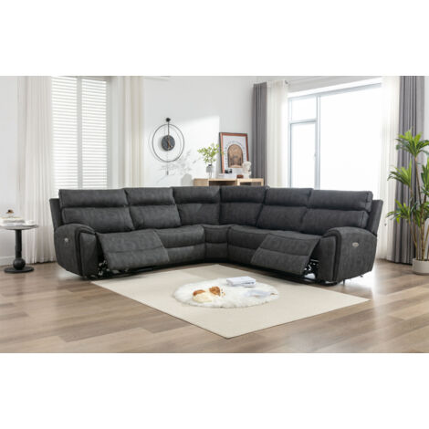 Power Corner Recliner Sofa Set Dark Grey - 5 Seater