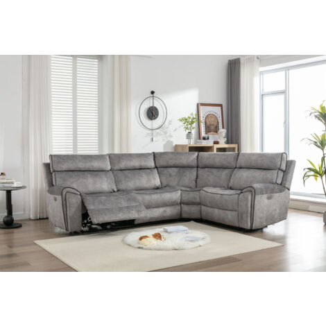 Power Corner Recliner Sofa Set Light Grey - 4 Seater