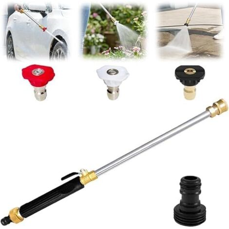 Power Jetes Pistolet haute pression avec 3 buses pour tuyau d'arrosage Pour lavage de voiture, terrasse, nettoyage extérieur, trottoir, sol Noir -