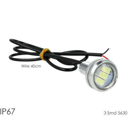 Power Led A Bottone Modello Slim 12V 3W Con 3 Smd 5630 IP67 6000K Eagle Eye Led Luci Diurne Carcassa Argento