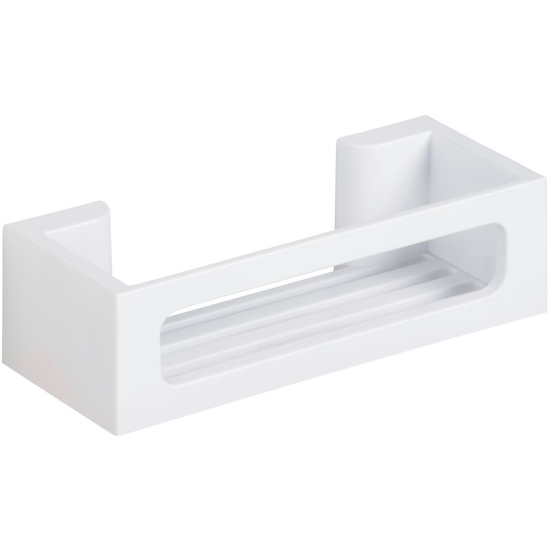 WENKO Mensola per doccia murale Bralia senza foratura, Cestino per doccia con fissaggio Power-Loc® senza foratura, Plastica, 30x8,5x12 cm, bianco