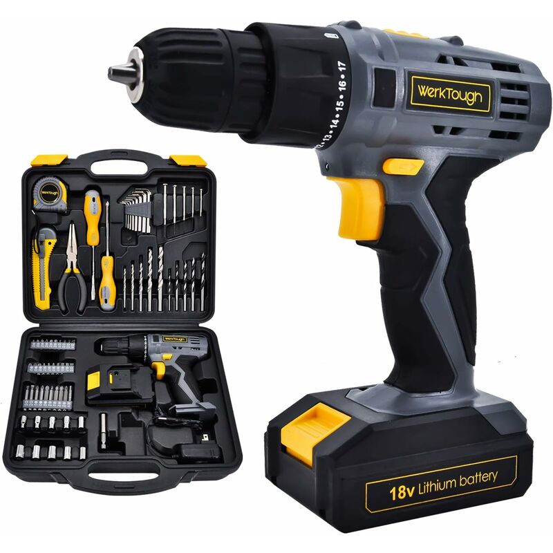 

Power País 77pcs Home Repair Kit con D018 18 V atornillador inalámbrico