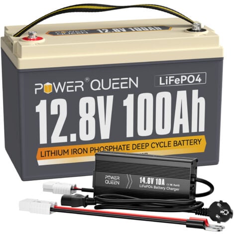 Power Queen 12V 100Ah LiFePO4 Lithium Batterie & 14,6V 10A Ladegerät LiFePO4 Power Queen（Zwei Pakete versandt）