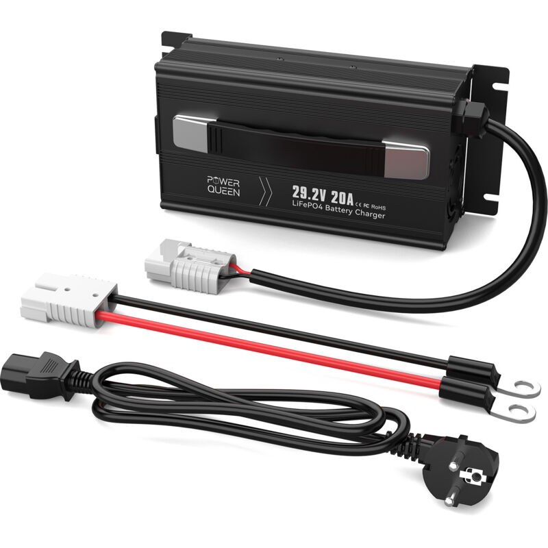 24V 20A Chargeur de Batterie au Lithium pour Les Batteries LiFePO4, led pour Afficher l'Etat de Charge - Power Queen