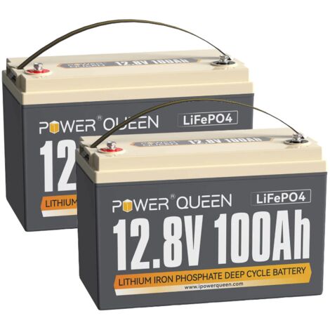 Power Queen – Batterie lithium 12V 100Ah 1280Wh LiFePO4 – BMS 100A – 4000-15000 cycles – Pour camping-car, solaire, hors réseau, bateau