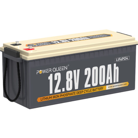 Power Queen – Batterie lithium 12V 200Ah LiFePO4 – 2560Wh – BMS 100A – 4000-15000 cycles – Pour camping car, bateau, solaire, hors réseau