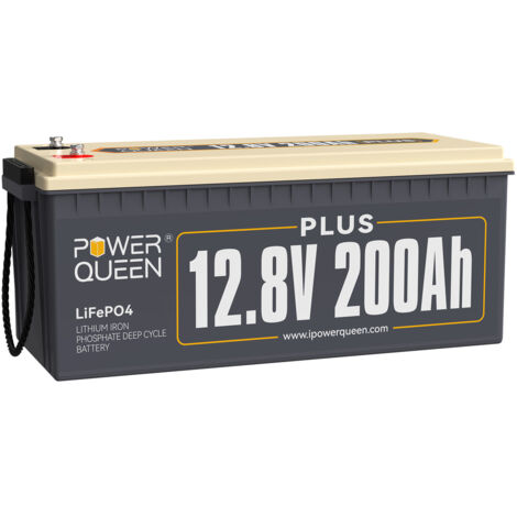 Power Queen – Batterie lithium 12V 200Ah – LiFePO4 2560Wh – BMS 200A – 4000-15000 cycles – Pour systèmes solaires et camping car