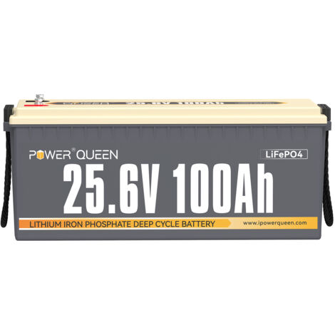Power Queen – Batterie lithium 24V 100Ah 2560Wh LiFePO4 – BMS 100A – 4000-15000 cycles – Pour stockage énergie solaire et hors réseau – Camping car, bateau