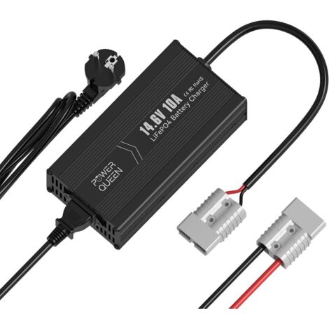 Power Queen – Chargeur de batterie lithium 14,6V 10A – Affichage LED – Charge rapide pour batteries LiFePO4 – Protection contre surchauffe et courts-circuits