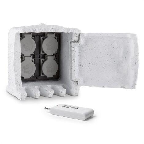 Power Rock Rocher multiprise de jardin 1,5m télécommande 4 portsgris clair