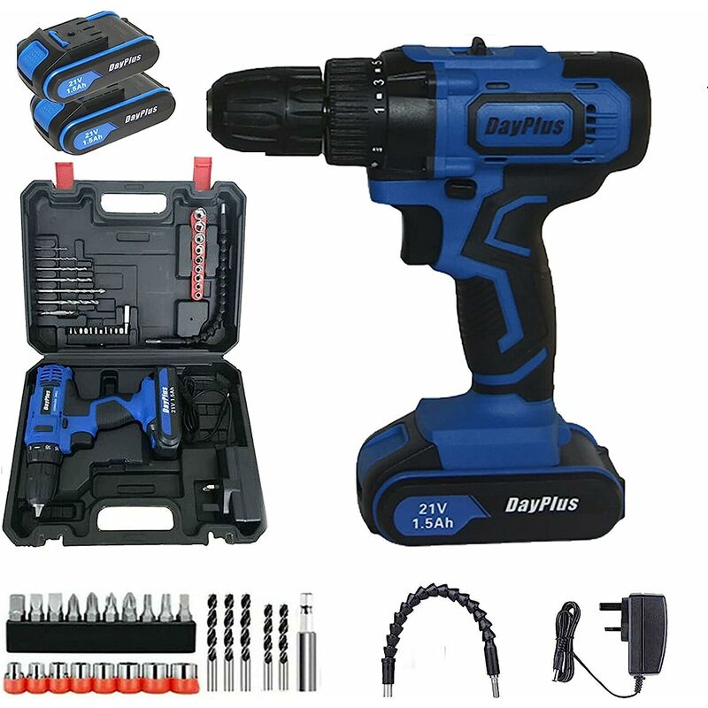 Briefness - Power Screwdriver & Bits Set. High Speed, Cordless & Rechargeable Drill Driver for Wood & Plastics Drilling in Household diy