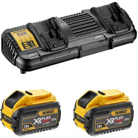Dewalt - Pack 2 batteries XR FLEXVOLT 18V/54V 9Ah/3Ah Li-Ion + chargeur double - DCB132X2