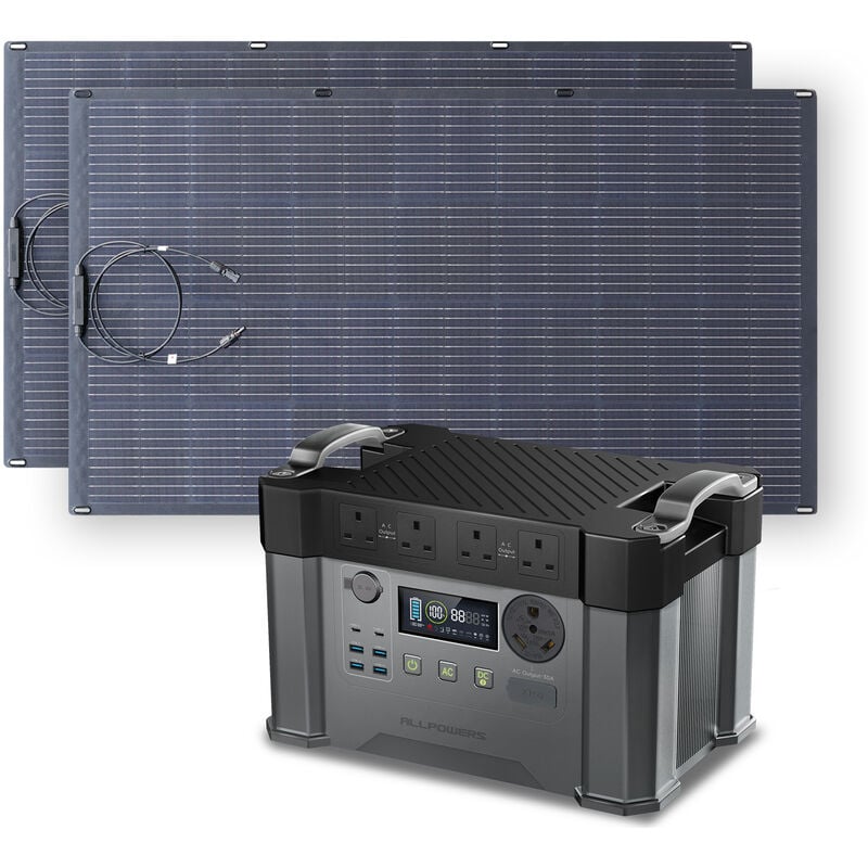 Allpowers - Power Station 1500Wh 2400W Solar Generator with 2Pcs 200W Flexible Monocrystalline Solar Panel for Emergency Outdoor S2000 Pro