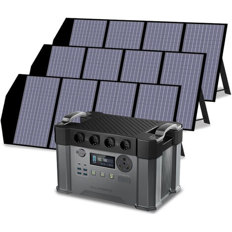 ALLPOWERS S2000 Pro Tragbares Powerstation 1500Wh 2400W AKKU Solargenerator Mobiler Stromspeicher Power Station (4000W Spitzenwert) mit 3Pcs 140W Faltbares Solarpanel für Home Notfall Camping RV Reise