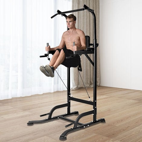 Power Tower Dip Station Kraftturm, Bigzzia Fitnessstation Kraftstation mit Klimmzugstange für Zuhause, Höhenverstellbar 180 - 230 cm Belastbar 150 kg