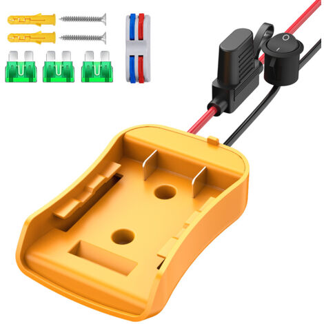 Power Wheel Adapter for Dewalt 20V Battery with Fuse, Switch and Wire Connector, Power Connector for RC Cars, Robots, RC Trucks, DIY, DCB205, DCB206, DCB200