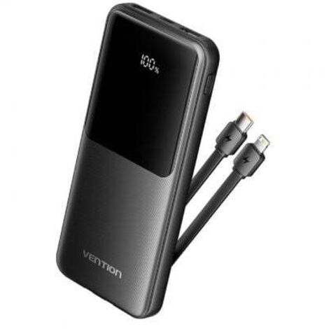 Powerbank 10000mAh Vention FHOB0/ 22.5W/ Negra/ Incluye Cable USB TIpo-C y Lightning