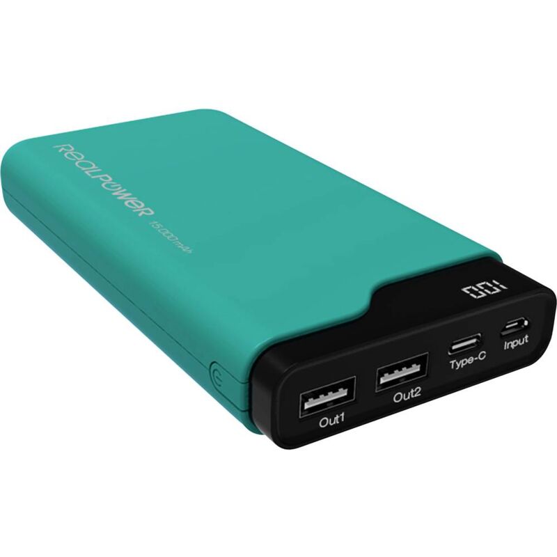 RealPower PB-15000C Powerbank (batterie supplémentaire) 15000 mAh Li-Ion vert